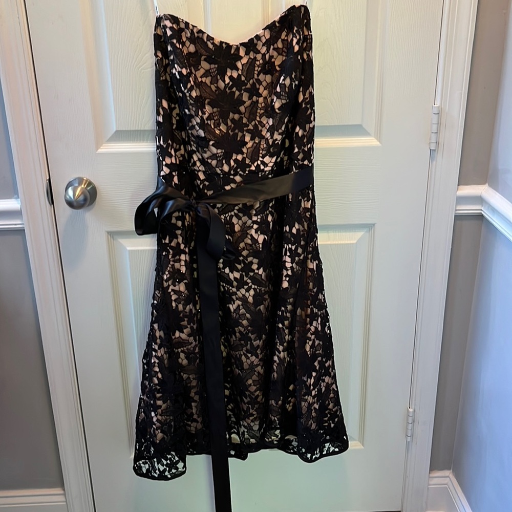 NWT City Chic strapless lace dress black lace over champagne